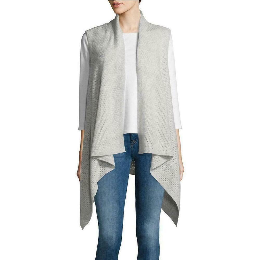 Lord & Taylor women's Cashmere Cardigan Vest In Heather Light Grey Size L $229